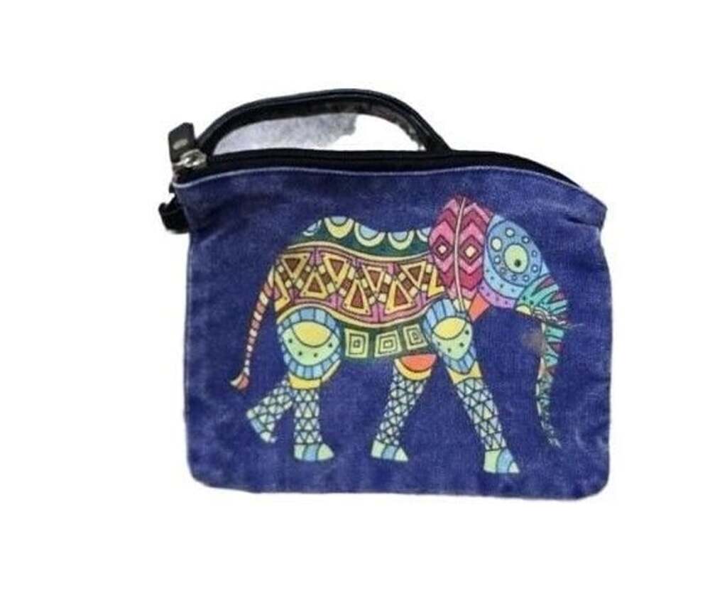 Elephant Print Canvas Zipper Pouch